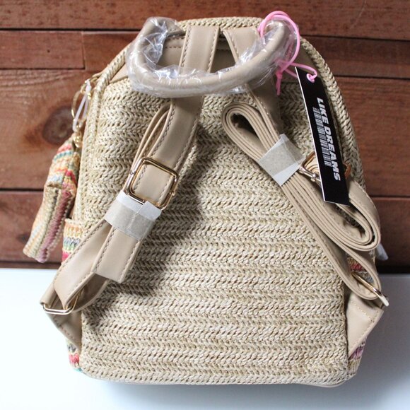 Like Dreams Bohemian Straw Backpack Woven Beach Bag Lightweight Summer Rucksack - Picture 4 of 7